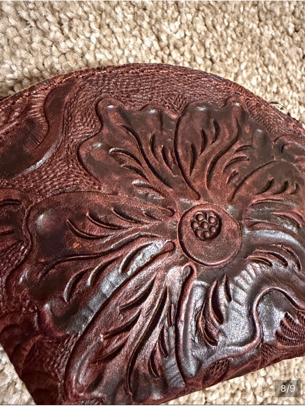 Hand-Tooled Floral Leather Accent Coun purse - Brown